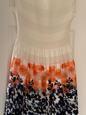 White A-Line Maxi Dress with Orange and Navy Floral Print